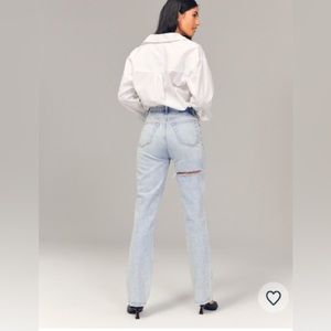 Abercrombie Curve Love Ultra High Rise 90s straight jean, destroyed light wash